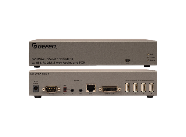 Gefen Extender DVI 4K USB2 Aud RS232 1xHDbaseT 2.0 Max 150 m HDCP 2.2 PoH 